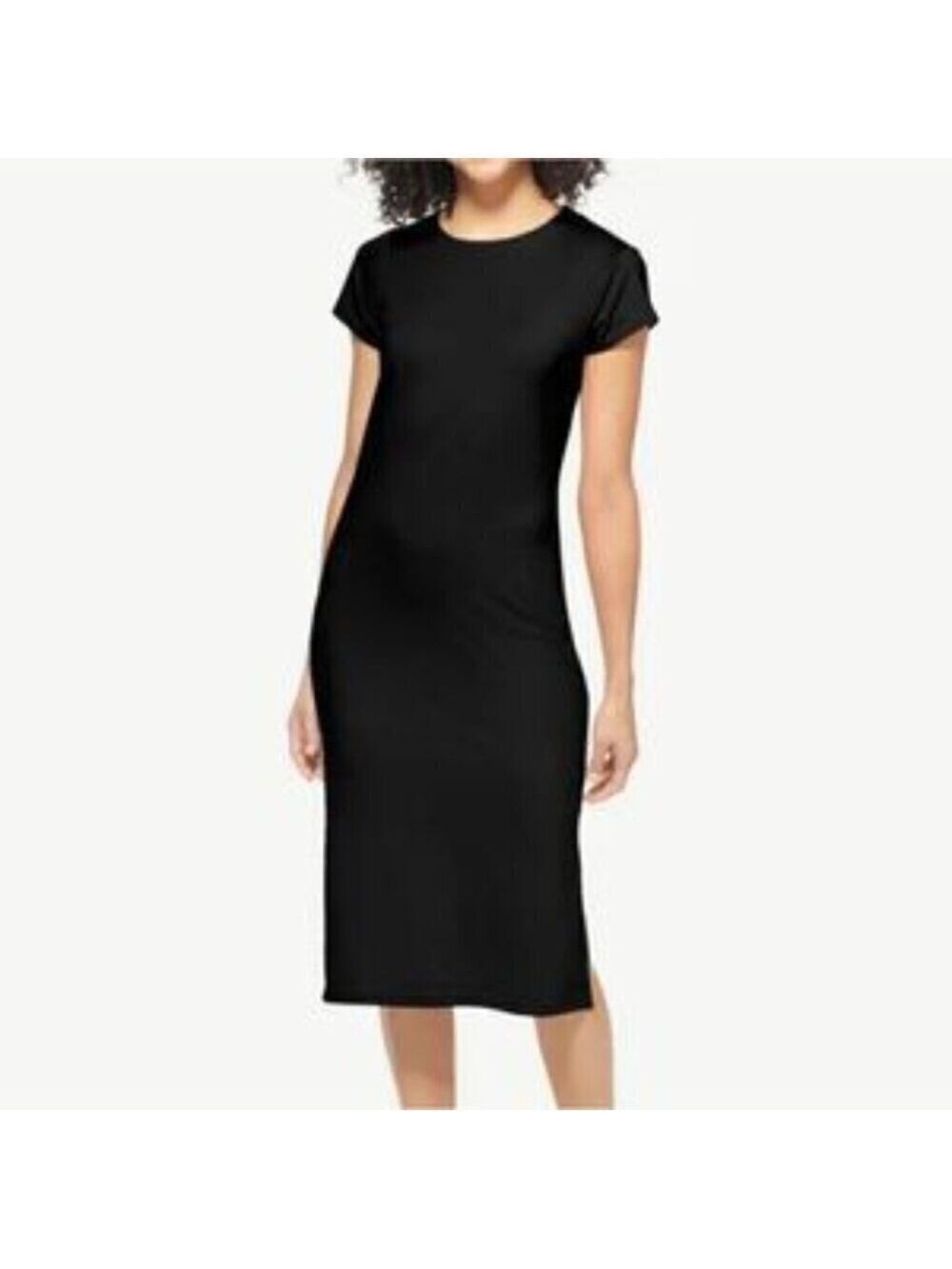 Tommy John Second Skin Midi Dress Black Short Sleeve Round Neck Slits S NWT